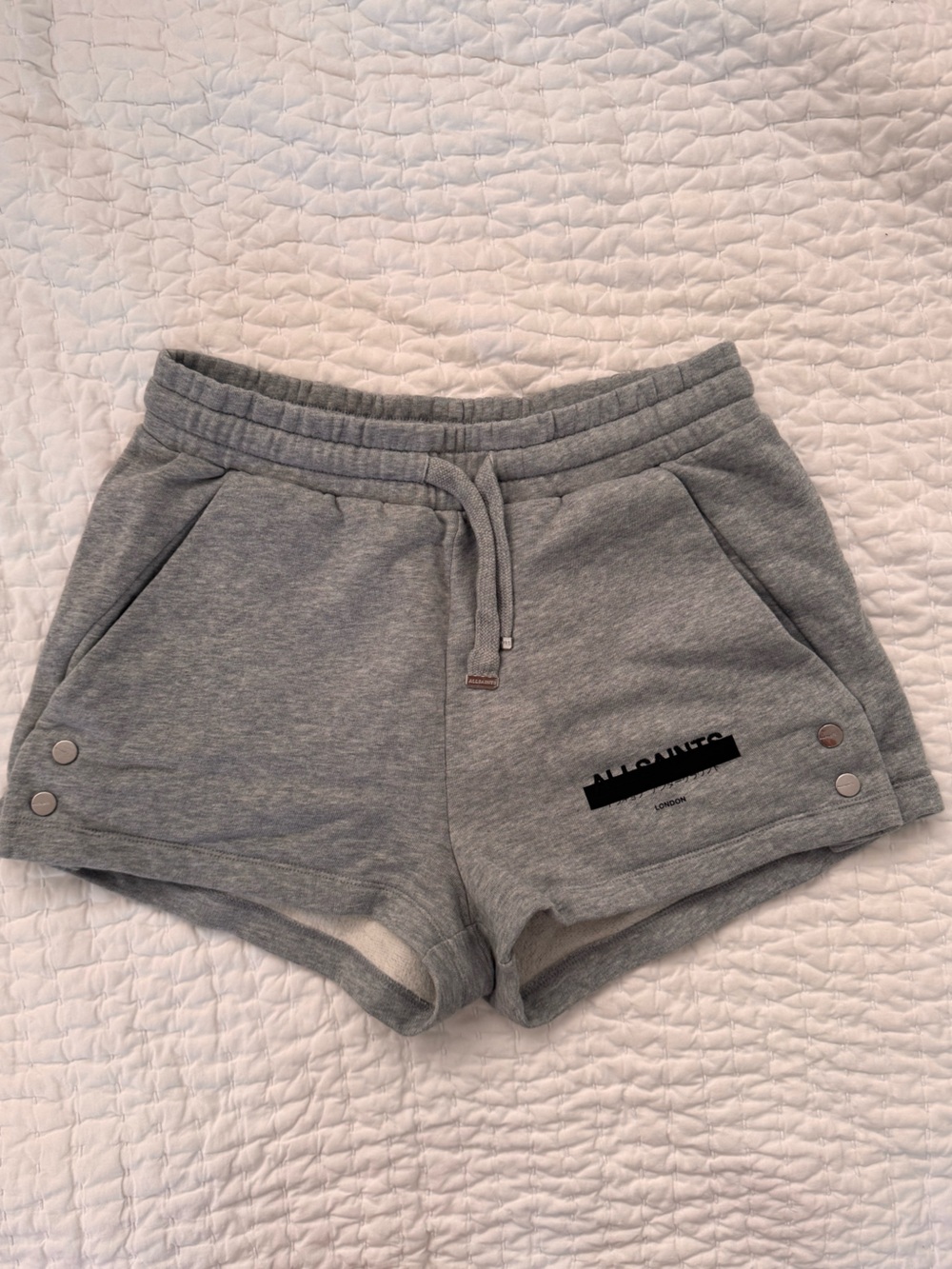 All Saints Gray Snap-Detail Sweatshorts